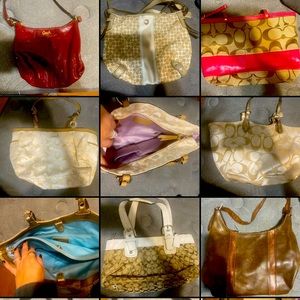 7 coach purses the only one not included is the lower left-hand corner